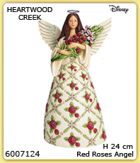      6007124  Disney   Heartwood Creek von Jim Shore                                                 Dieser inspirierende Engel des Künstlers Jim Shore ist ein perfektes Geschenk für einen geliebten Menschen. Dieser handgefertigte Engel trägt ein Kleid mit einem roten Rosenmuster und einen Blumenstrauß mit wunderschönen roten Rosen. Er ist zu jeder Jahreszeit ein schönes Geschenk.                                               erhältlich im Kristallzentrum                                                                      
