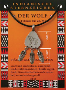 Kristallzentrum Amulett Indianer   wolf Indianische Sternzeichen   Wolf  