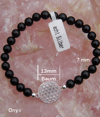  Onyx Armband mit Blume des Lebens  in Silber                                                                                                          