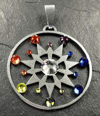 Chakrenfarben  Kornkreise  Ganzheit  Kornkreissymbol Anhänger Schmuck Crop Circles Jewellery circle  Edelstahl einstein design kristallzentrum energetik energethik esoterik  Schmuck jewellery jewelery jewelry pendant pendentif bijou bijoux 