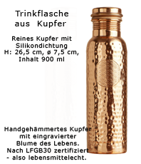   Trinkflasche  aus lebensmittelechtem Kupfer 0,9 Liter   erhältlich'im'Kristallzentrum                                                                                       